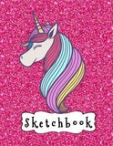 Sketchbook: Cute Unicorn On Pink Glitter Effect Background, Large Blank Sketchbook For Girls, 110 Pages, 8.5" x 11", For Drawing, Sketching & Crayon Colouring