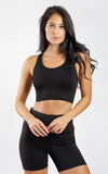 New Women's RIBBED SEAMLESS RACERBACK SPORTS BRA With Removable Cups by 90 Degree by Reflex, Black, Sz M