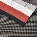 Amazon Basics 7-Piece Lightweight Microfiber Bed-In-A-Bag Comforter Bedding Set - Full/Queen, Red Simple Stripe