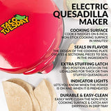 Taco Tuesday Deluxe 8-Inch 6-Wedge Electric Quesadilla Maker with Extra Stuffing Latch, Red