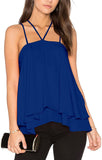 New ALLY-MAGIC Womens Chiffon Halter Cami Double Spaghetti Strap Tank Top in Royal Blue, Sz M