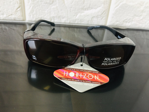 New Horizon Fits-Over Sunglasses or wear on their own! Polycarbonate Polarized Lenses! 100% UVA/UVB protection! Scratch Resistant Lenses! TORT AMBER M/L HG427C