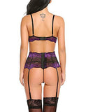 Brand new Avidlove Women Lace 3 piece Lingerie Set with Garter, Set has lots of stretch! Purple & Black! Sz XL(16-18)!