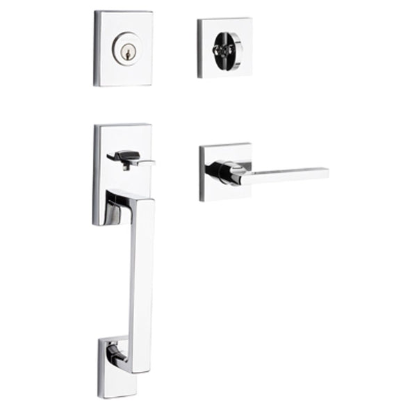 New Wayfair Baldwin SCLAJXSQUCSR260 Single Cylinder La Jolla Handleset Square Lever Contemporary Square Rose with 6AL Latch and Dual Strike Bright Chrome Finish! RETAILS $420+