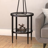 Abington Glass Top End Table with Storage in Blackened bronze by Ebern Designs! Retails $162+ on Sale!