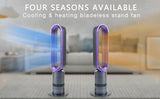 New HealSmart 32-inch Space Heater Bladeless Tower Fan, Heater & Fan Combo, 9H Timer 10 Speeds with Remote Control, Air Circulator Fan for Home Air Conditioner, Purple, Retails $247+