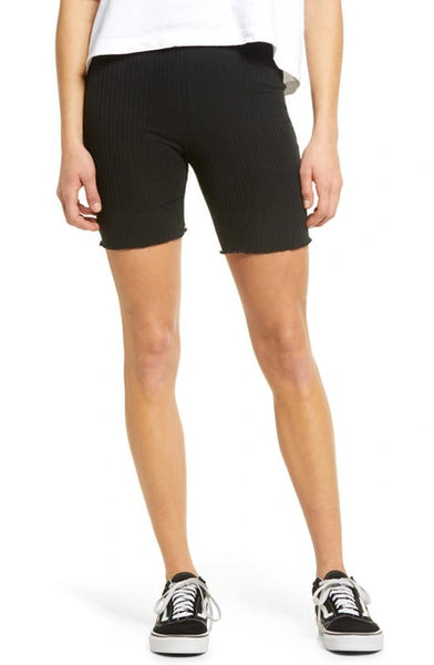 New Nordstrom BP. Ribbed Bike Shorts with scallop hem in Black, Sz M! FITS 8-10