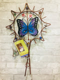 BEAUTIFUL METAL WEATHER RESISTANT 2 IN 1 BUTTERFLY WIND SPINNER! HANG THIS UP OR PLACE IN GARDEN WITH INCLUDED GARDEN STAKE!