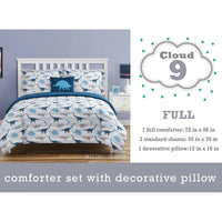 New Wayfair Cloud 9 Full/Double Comforter + 2 Shams + 1 Throw Pillow Navy, Light Blue Microfiber Reversible Comforter Set, Retails $187+