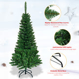 New Costway 4.5ft Pre-Lit Hinged Artificial Fir Pencil Christmas Tree w/150 Multicolour Light