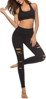 New DIBAOLONG Womens Buttery Soft High Waist Yoga Pants Cutout Ripped Tummy Control Workout Running Yoga Skinny Leggings, Black, Sz XL!