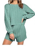 New FARORO Women's 2 Piece Knit Outfits Casual Long Sleeve Tops and Shorts Pajama Set Pullover Loungewear Set, Sz S! NOTE: Colour is Sage Green NOT Taupe