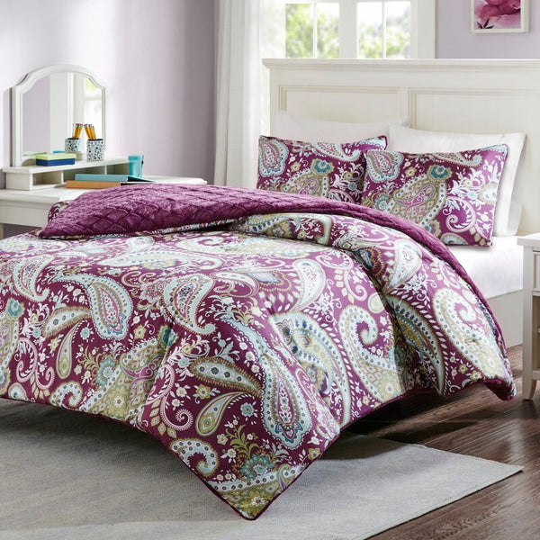 New Wayfair Harlington Reversible Comforter Set by Charlton Home in Purple Paisley, solid plush purple on reverse, KING/CAL KING!