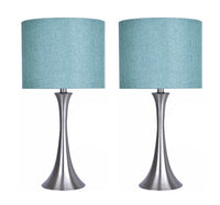 Amazing 24.25 in. Brushed Nickel Table Lamp Set with Flared Body and Turquoise Linen Shade (2-Pack)!