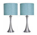 Amazing 24.25 in. Brushed Nickel Table Lamp Set with Flared Body and Turquoise Linen Shade (2-Pack)!