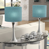 Amazing 24.25 in. Brushed Nickel Table Lamp Set with Flared Body and Turquoise Linen Shade (2-Pack)!