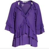 New Women's IRO Abby purple ruffle shirt in 100% Viscose silk, Sz 10/12, Retails $265+