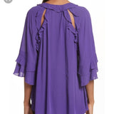 New Women's IRO Abby purple ruffle shirt in 100% Viscose silk, Sz 10/12, Retails $265+
