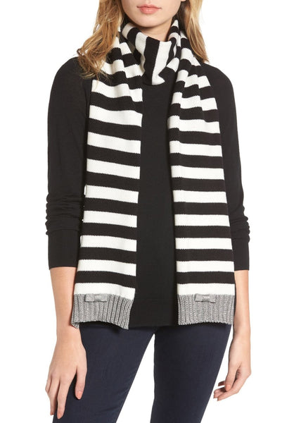 Brand new Kate Spade New York Bold Stripe Muffler Scarf! CREAM/BLACK/ANTIQUE SILVER Retails $78US+