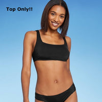 New Women's Simple Square Neck Over the Shoulder Bikini Top - Kona Sol, Black, Sz L fits 12-14! TOP ONLY!