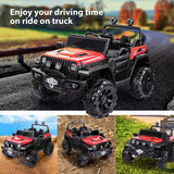 New Fully Assembled METAKOO 12V 10Ah Ride On Kids Electric Truck with Remote Control, Double Open Doors, Safety Belt & Spring Suspension, LED Lights, USB/ Bluetooth Player and Horn Button! 2WD/4WD!! RED!  Retails $459+