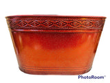 Oval Metal- Red- Design on rim Tin Decor Basket! Indoor/Outdoor N5908 Great for Decor or outdoors garden