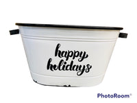 Oval Metal- White with black rim & handles Happy Holidays Decor N6494