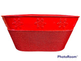 Oval Metal- Red Sparkle Tin- Snowflake Design on rim N6887