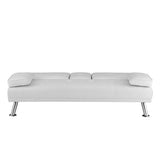 Great Quality Adalisa 66.2" Wide Faux Leather Pillow Top Arm Convertible Sofa with hidden armrest w/2 cup holders! White! Retails $540+