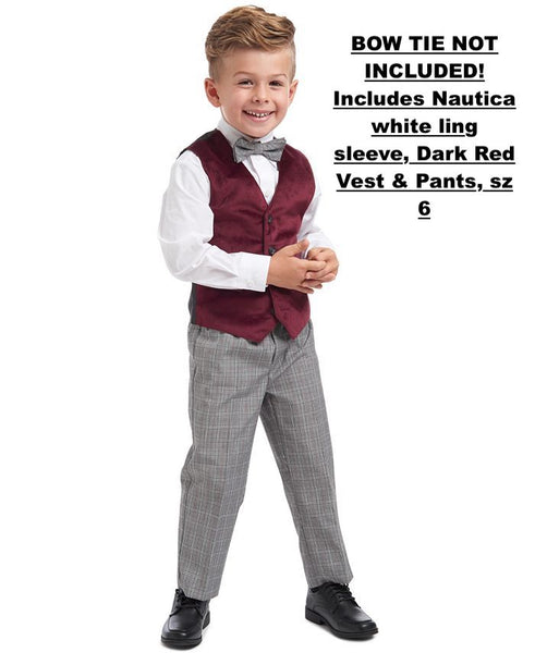 New with tags! Nautica boys 3 Piece vest suit dark red/plaid! Sz 6! Note: Bow tie not included as shown in pic!