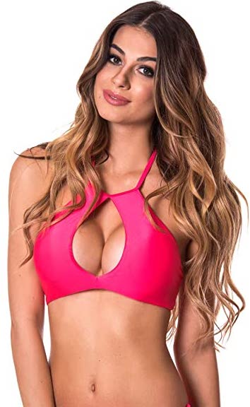 high neck keyhole halter bikini top
