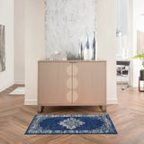 New Nourison Grafix Distress Persian Rug Runner, Navy, 2Ft X 4Ft! Made in Turkey!