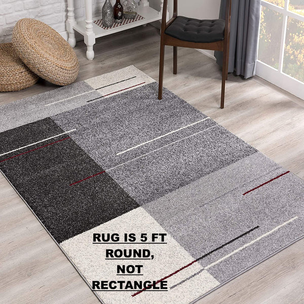 New Rug Branch Nova Grey Modern Soft Durable Area Rug (5 Ft Round) Abstract, Platinum! Stain, Fade & Mold Resistant!