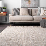 nuLOOM Handwoven Chunky Loop Jute Rug, 4' x 6', Off White! Made in India! Retails $243 W/Tax!