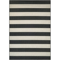 Ohlone Striped Flatweave Onyx/Ivory Indoor / Outdoor Area Rug 5Ft 3 Inch X 7 Ft 6 Inch! Retails $170+