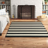 Ohlone Striped Flatweave Onyx/Ivory Indoor / Outdoor Area Rug 5Ft 3 Inch X 7 Ft 6 Inch! Retails $170+