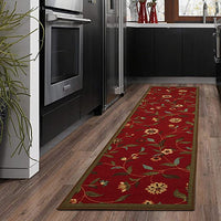 New Ottomanson Ottohome Collection Non-Slip Contemporary Leaves Design Runner Rug, 20" x 59", Red Floral
