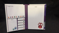 Owl Print sticky notes memo folder! Includes 7 decorated sticky note pads, 1 list pad & 1 gel pen!