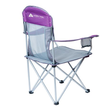 New OZARK TRAIL OUTDOOR COMFORT MESH CHAIR WITH CUP HOLDER, PURPLE/GREY!