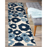 New Beautiful World Rug Gallery Palermo Navy 2 ft. x 7 ft. Modern Floral Flowers Indoor/Outdoor Runner Rug