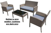 New fully assembled PatioPost Outdoor 4 Pcs Grey PE Wicker Rattan Modern Sofa Set with Cushions, Cushions are darker grey than shown! Retails $487+