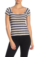 Brand new PST by Project Social T Striped Cap Sleeve T-Shirt, Beige/Blue, Sz M! Retails $40+