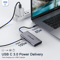 New USB C Hub HDMI Adapter,QGeeM 7 in 1 Type C Hub to HDMI,3 USB 3.0 Ports 4K 100W Power Delivery SD/TF Card Readers,Compatible with MacBook Pro 17/18/19 (Thunderbolt 3),Mac Air 18/19,Chromebook and More (Grey)
