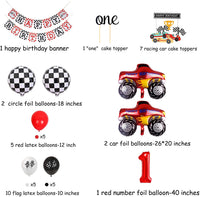 Meuparty Racing Car 1st Birthday Decorations Cars 1st Birthday Party Supplies Happy Birthday Banner Monster Truck Number 1 Foil Balloon Cupcake Toppers