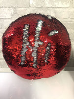 12 Inch Round Magic Mermaid Pillow, Red/Silver Sequins