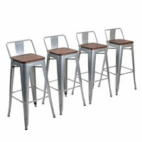 New in box! Wayfair item! Saleh Solid Wood Seat Counter Stools with SILVER Metal Frames (Set of 4), Retails $430 W/tax!