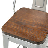 New in box! Wayfair item! Saleh Solid Wood Seat Counter Stools with SILVER Metal Frames (Set of 4), Retails $430 W/tax!