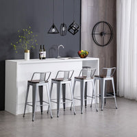 New in box! Wayfair item! Saleh Solid Wood Seat Counter Stools with SILVER Metal Frames (Set of 4), Retails $430 W/tax!