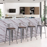 New in box! Wayfair item! Saleh Solid Wood Seat Counter Stools with SILVER Metal Frames (Set of 4), Retails $430 W/tax!