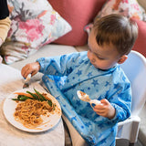New Tidy Tot Cover & Catch Waterproof Bib attaches to highchair NO More Gaps! Long Sleeve Coverall Baby weaning bib for BLW Baby led weaning, STARS! Retails $26+